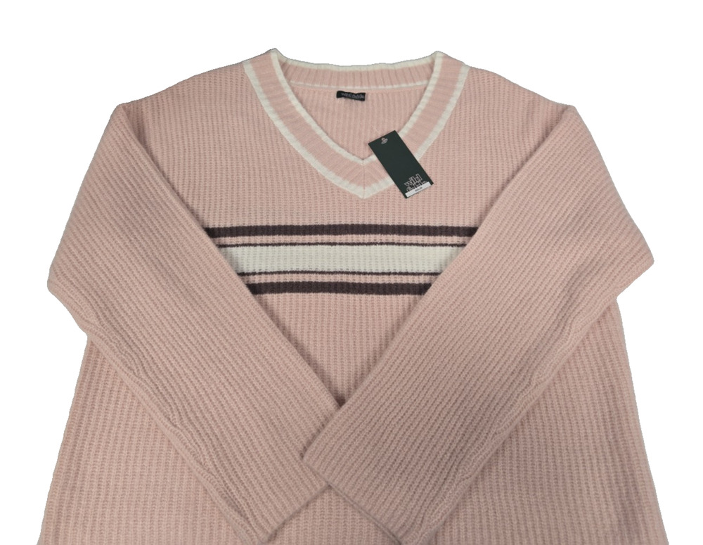 Wild Fable Womens Pink Striped V Neck Ribbed Knit Sweater Size M New
